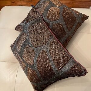 Brown and Gray Beaded Throw Pillows 11x11inch square (petite set of 2)
